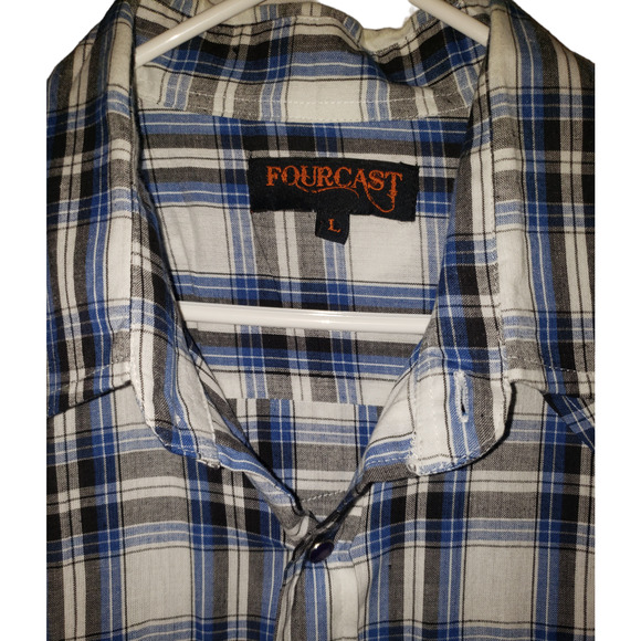 Fourcast Men’s L Plaid Pearl Snap Western Shirt Y2K Vintage Cowboy Style - Picture 4 of 9